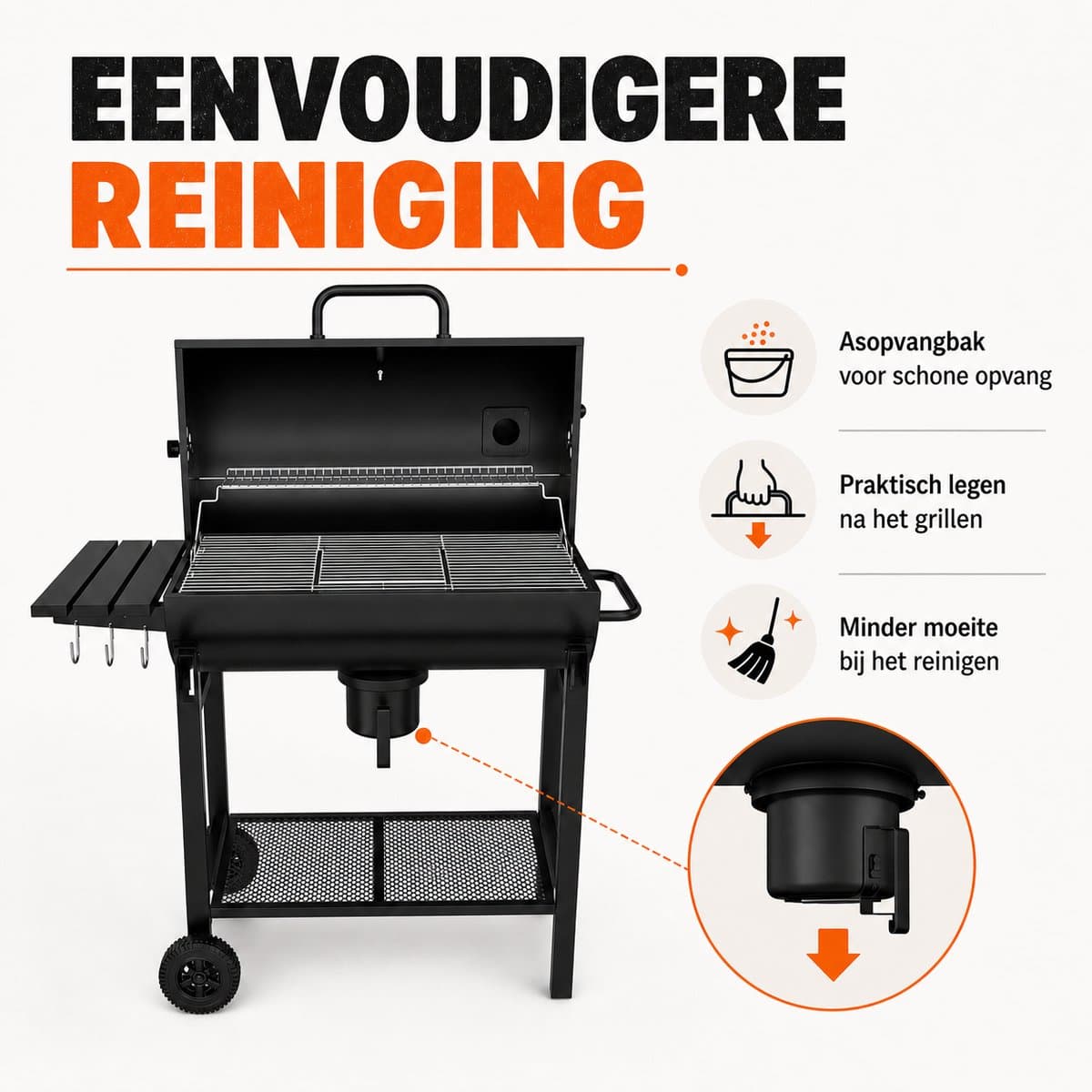 Houtskool BBQ - Smoker Barbecue XL - BBQ met Wielen - 70x37cm Grilloppervlak - Zijpanelen - Zwart thumbnail 6