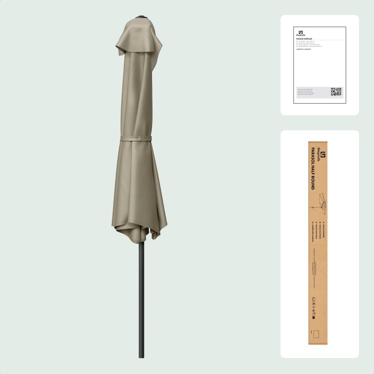 LifeGoods Balkon Parasol - Tuin - 270x135 cm - Halfronde Parasol - Waterdicht - UPF50+ - Taupe thumbnail 7