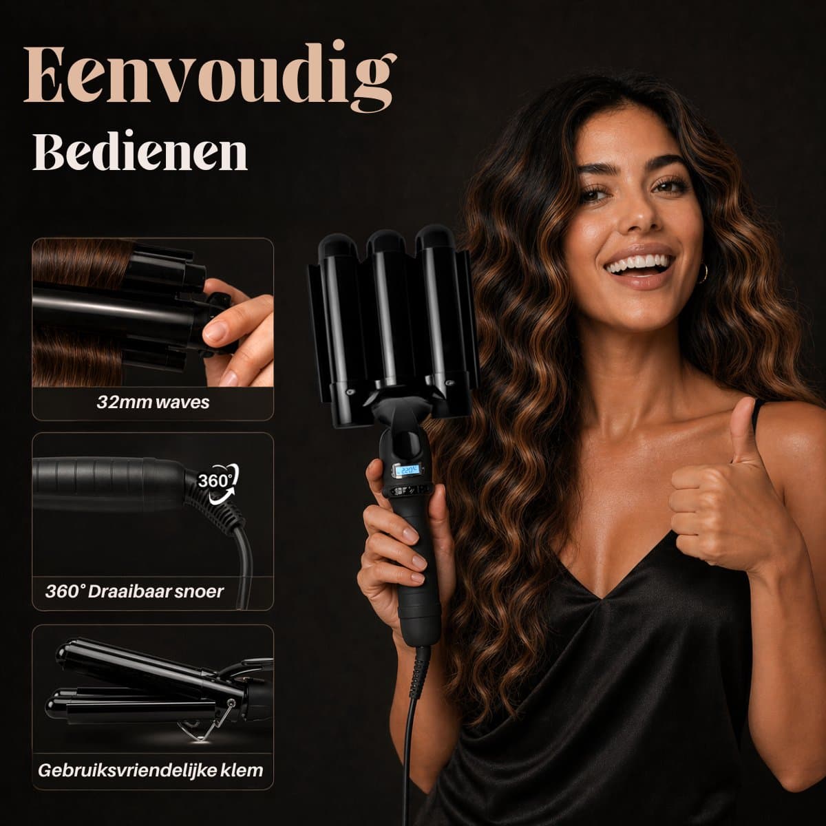 Vaive Wafeltang 32 mm - Beach Waves - Golvenkrultang - Krultang - Waver - Keramische Coating thumbnail 5