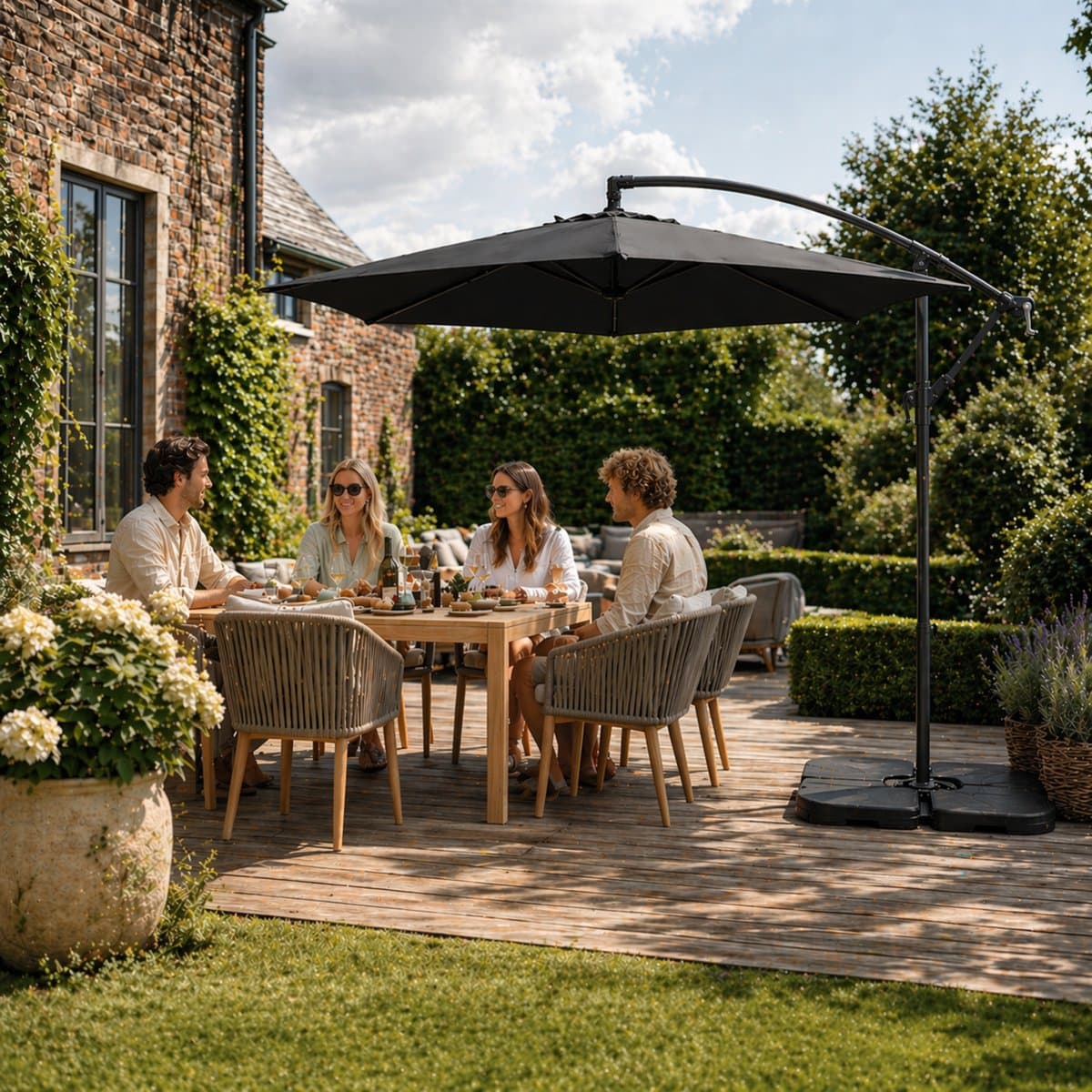 ACAZA Parasol - Zweefparasol - Donkergrijs - 300 cm diameter - Staal - Parasols - Rond - UV werend doek - Kantelbaar thumbnail 6