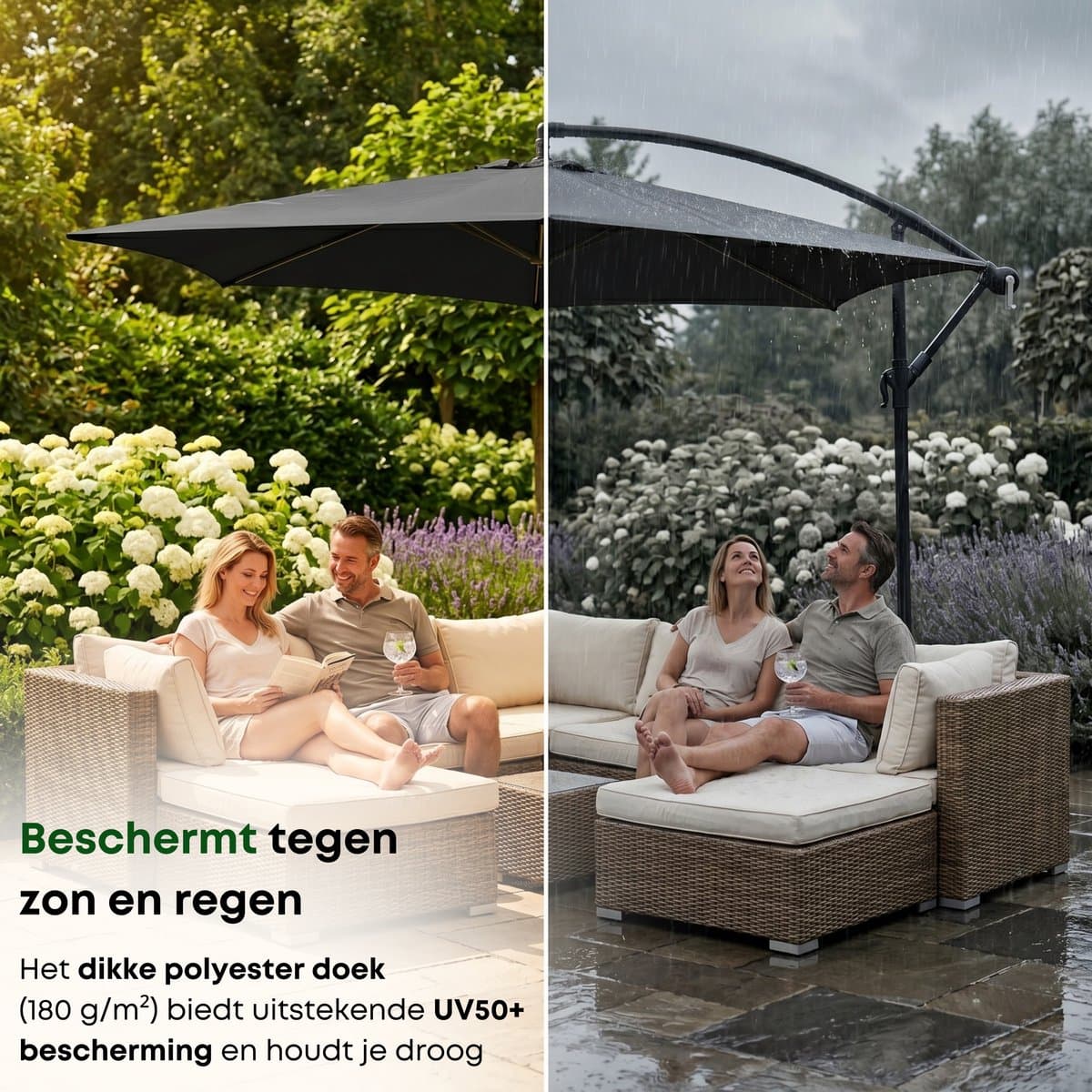 ACAZA Parasol - Zweefparasol - Donkergrijs - 300 cm diameter - Staal - Parasols - Rond - UV werend doek - Kantelbaar thumbnail 5