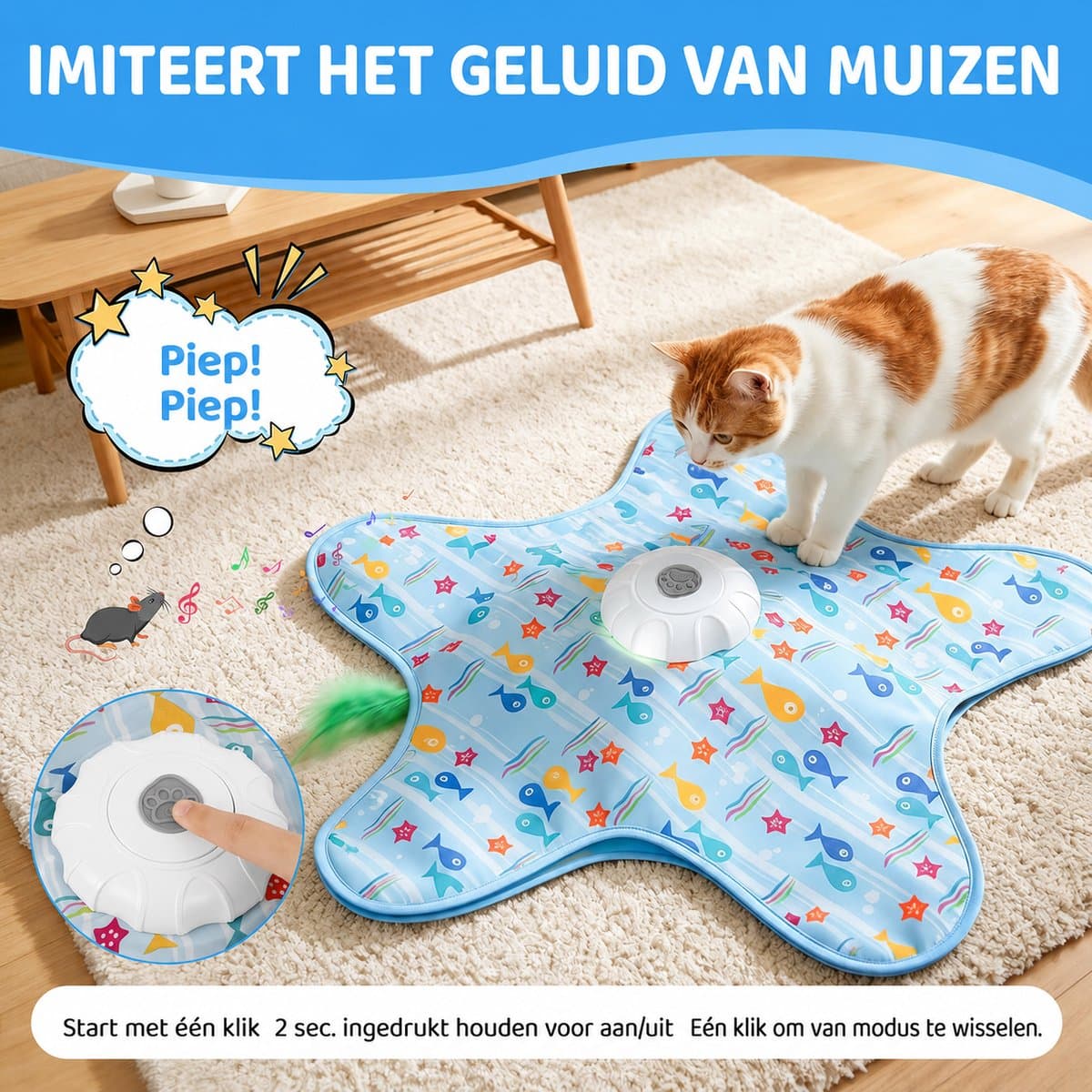 Interactief Kattenspeelgoed - Verstoppertje Katten Speelgoed - kattenspeeltjes - Katten speelgoed - Oplaadbaar met Sensor en 3 Verenstokjes thumbnail 3