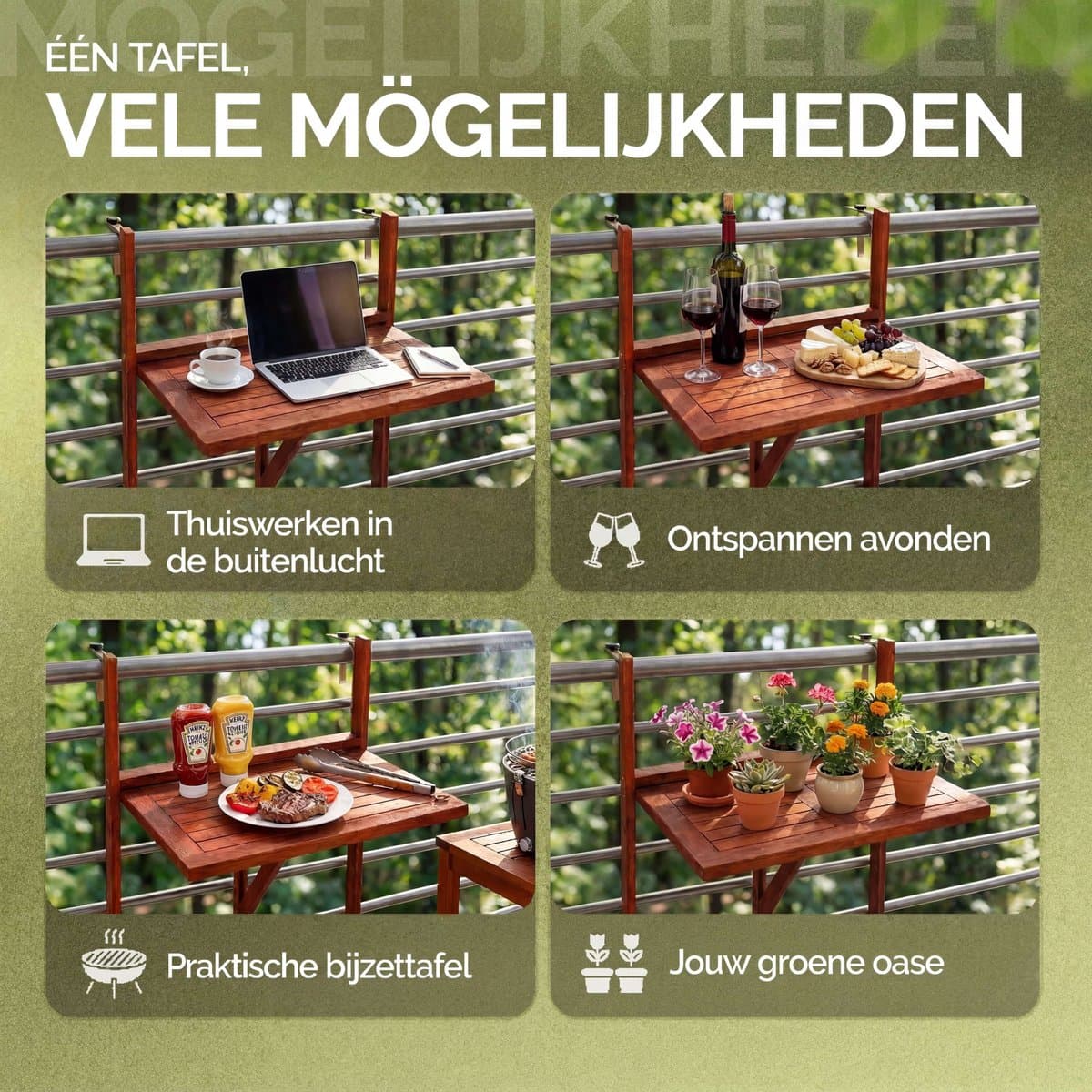 Casaria Balkontafel Hangend – 64 x 45 x 87 cm – FSC® Acaciahout – Bruin thumbnail 8