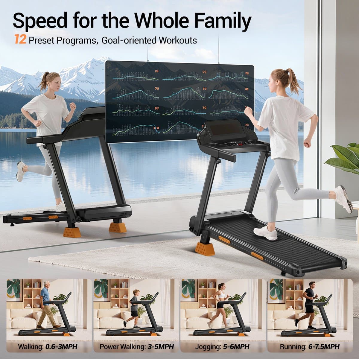 Opvouwbare Drie-in-één opvouwbare loopband: 15% helling, 12 km/u, 3 pk, 180 kg draagvermogen, stil, 3-inch scherm, 12 programma's – voor thuis, kantoor en sportschool. thumbnail 7