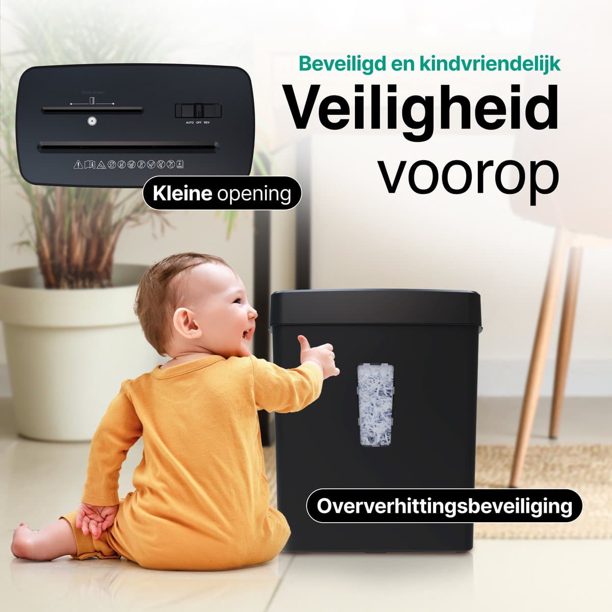 Papierversnipperaar - 13L - P4 Cross Cut - 8 A4 vellen - Creditcard Vernietiger - Zwart - Vivid Green thumbnail 4