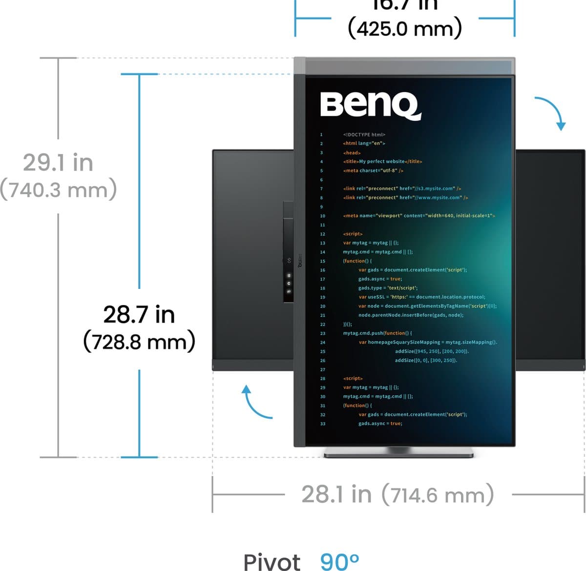 BenQ RD320U 32” 4K Eye-Care Programmeermonitor met 2000:1 contrastratio - Nano Matte Panel - MoonHalo - 90W USB-C - Codeermodi - Night Hours Protection - Ergonomisch design- Eye Care-technologie thumbnail 6
