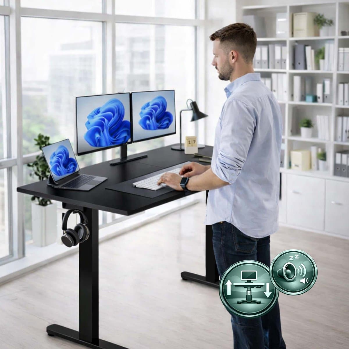 Zit sta bureau - 140 x 60 cm - hoogte verstelbaar - zwart thumbnail 7