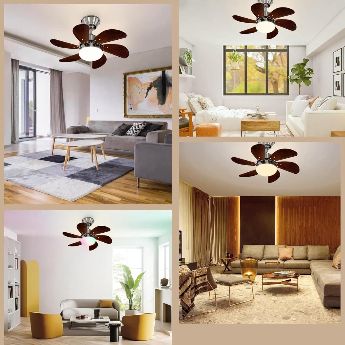 Glitzerlife - Plafond ventilator met verlichting - Ventilator lamp plafond - stille plafondventilator - stille motor met afstandsbediening -E27 ijzer en acryl - Ø75cm - notenhout thumbnail 6