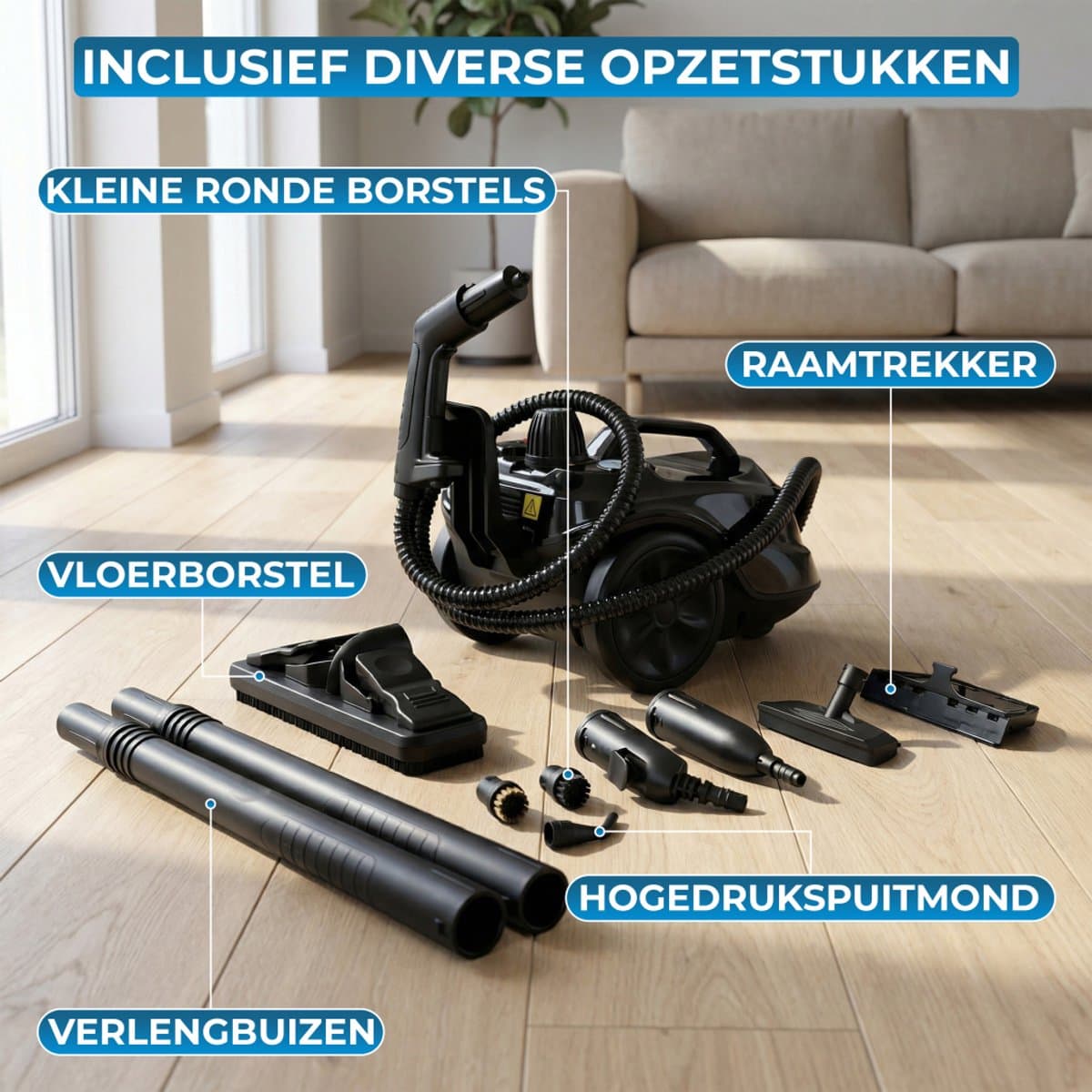 Powell Stoomreiniger - Tapijtreiniger - Handstoomreiniger - Vlekkenreiniger - Stoomapparaat - Reinigingsmachine - Inclusief accesoires - Voor vloer, bank, badkamer, tapijt en ramen - Zwart thumbnail 6