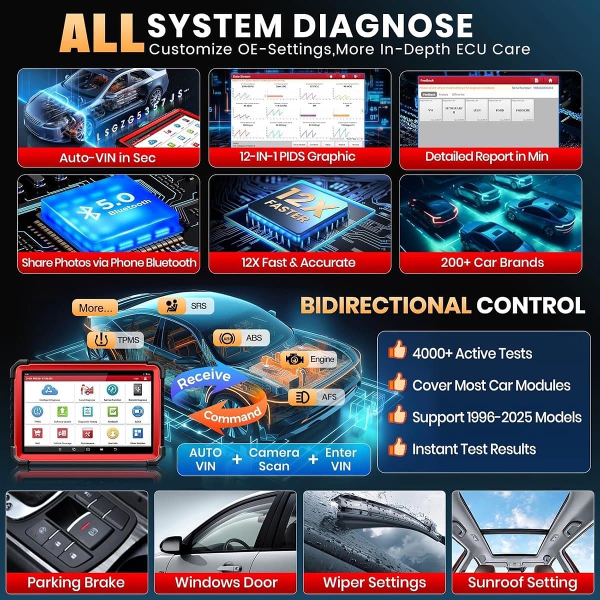 Autodiagnose Apparatuur – OBD2 Scanner – Diagnoseapparaat Auto – Auto Uitleesapparaat – Codelezer Voertuig – Bi-directionele Besturing – Online ECU Codering thumbnail 3