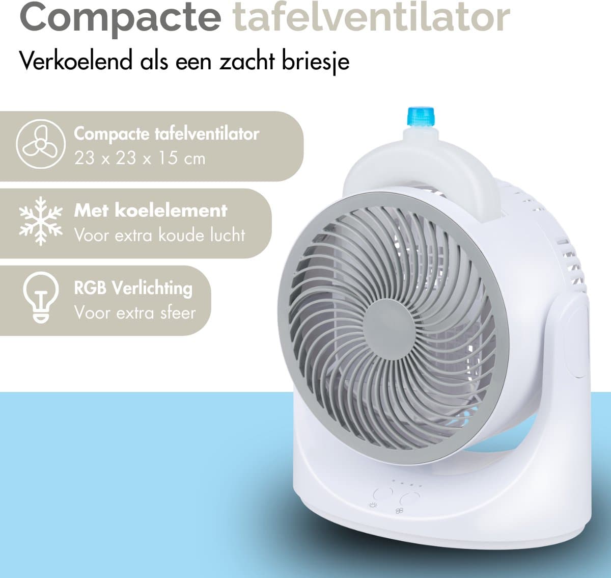 Mini Tafelventilator met Koelelement - Verstelbare Mini Ventilator met 3 Standen - USB Ventilator met LED Licht - 240 ML Koelelement - voor Tafel Bureau Slaapkamer thumbnail 2