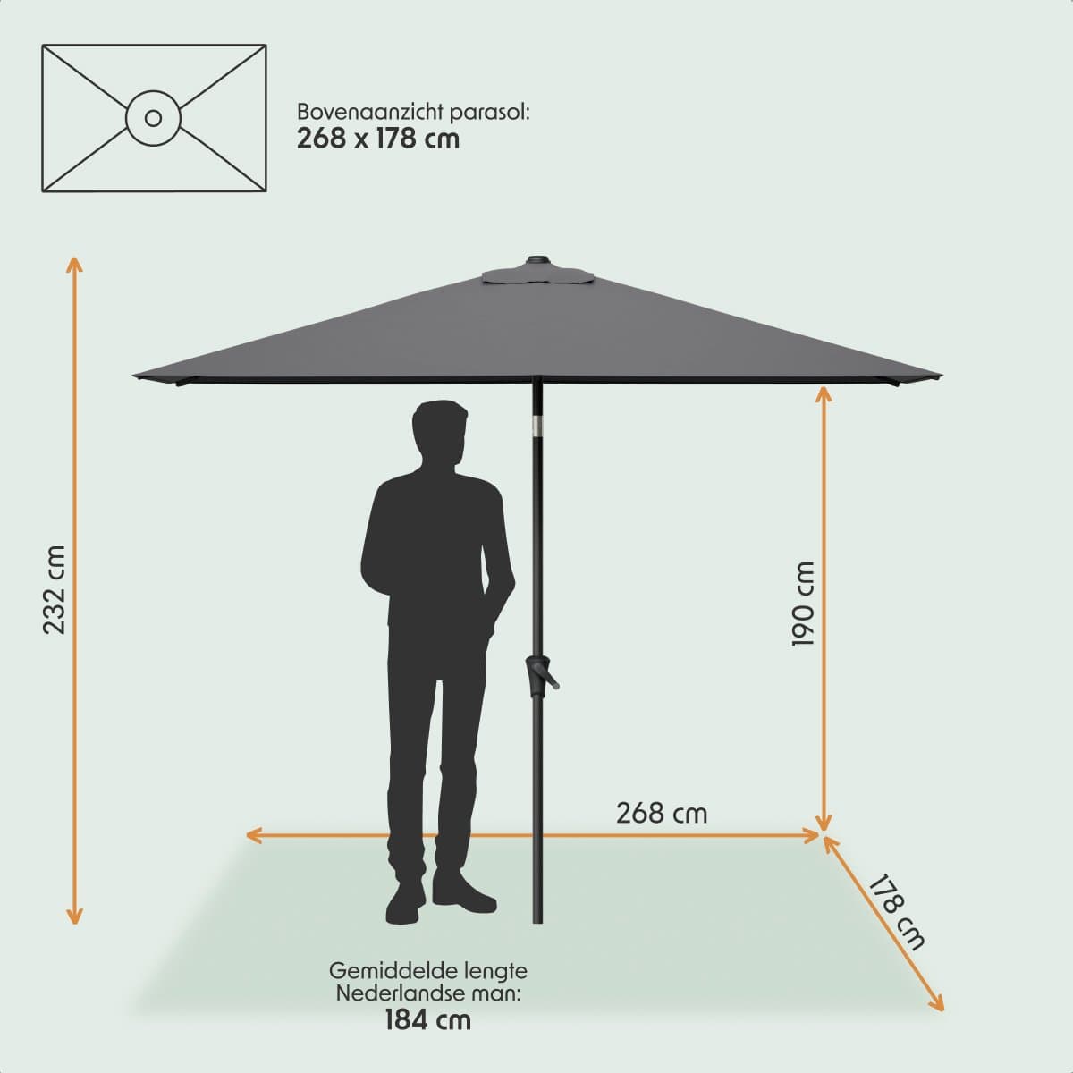 LifeGoods Parasol - Tuin - 268x178cm - 30° Kantelbaar - Waterdicht - UPF50+ - Donkergrijs thumbnail 3