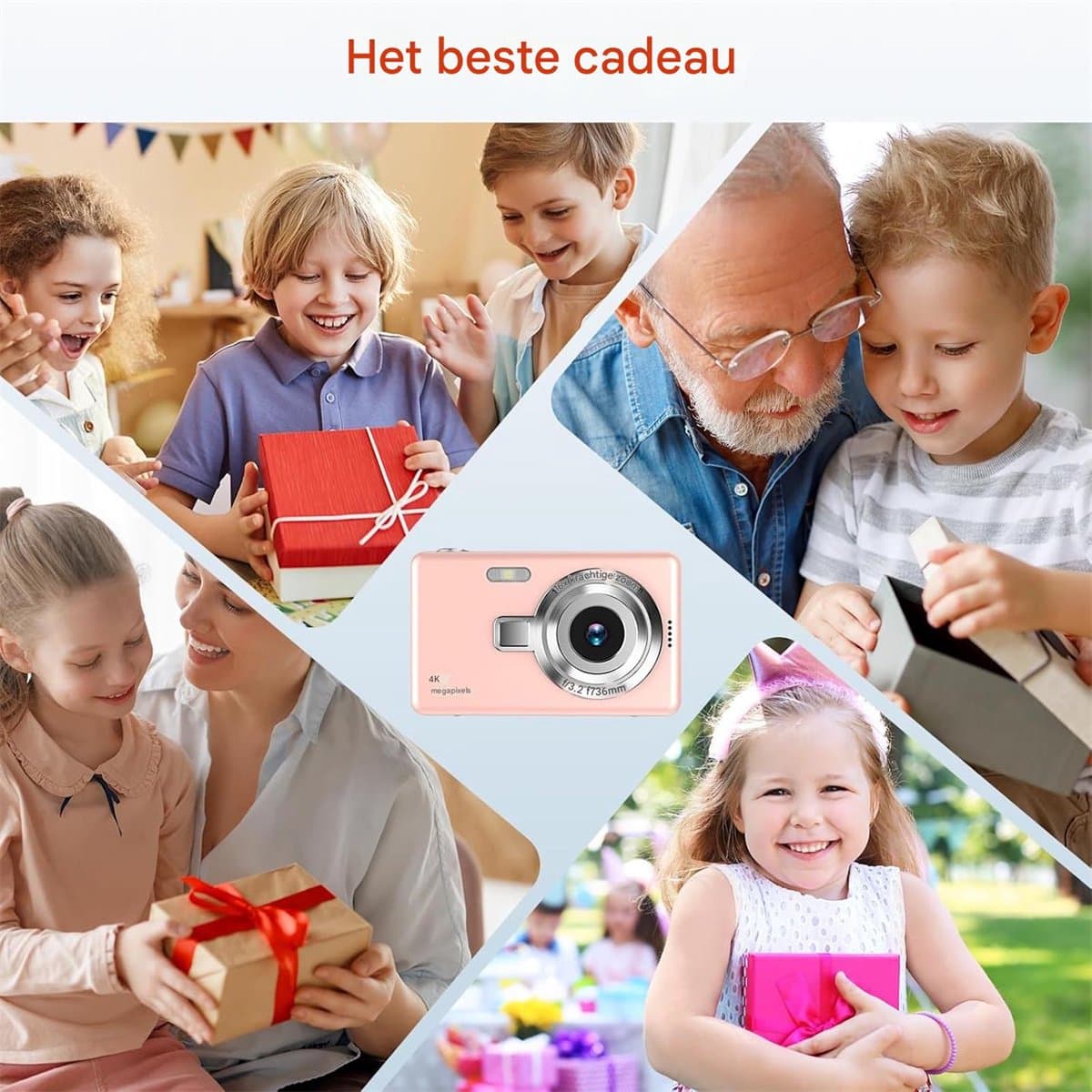 carmdering - Digitale Camera- 2,4 inch LCD-scherm - 4K Ultra HD CCD digitale camera - mini compacte point-and-shoot camera voor beginners, studenten, thuisfotografie en reizen (roze) thumbnail 6