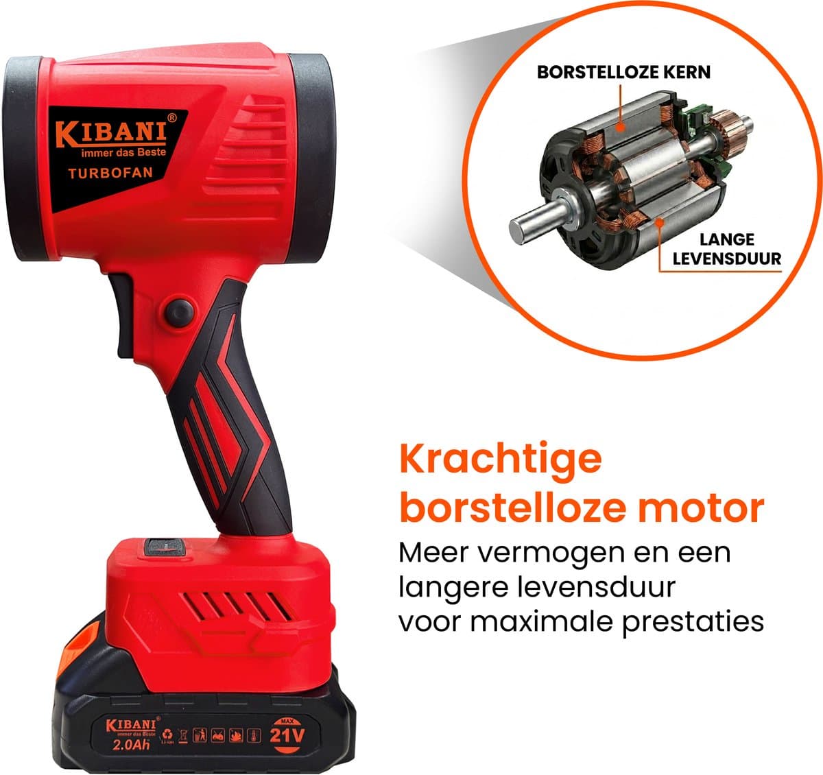 Kibani Power Blower - Accu Bladblazer - Mini Bladblazer - Blower - 33.000 RPM - 21V - 2000 mAh Accu - Draadloos - Compact - Lichtgewicht - Turbo Fan - Auto Drogen - Stofblazer thumbnail 8
