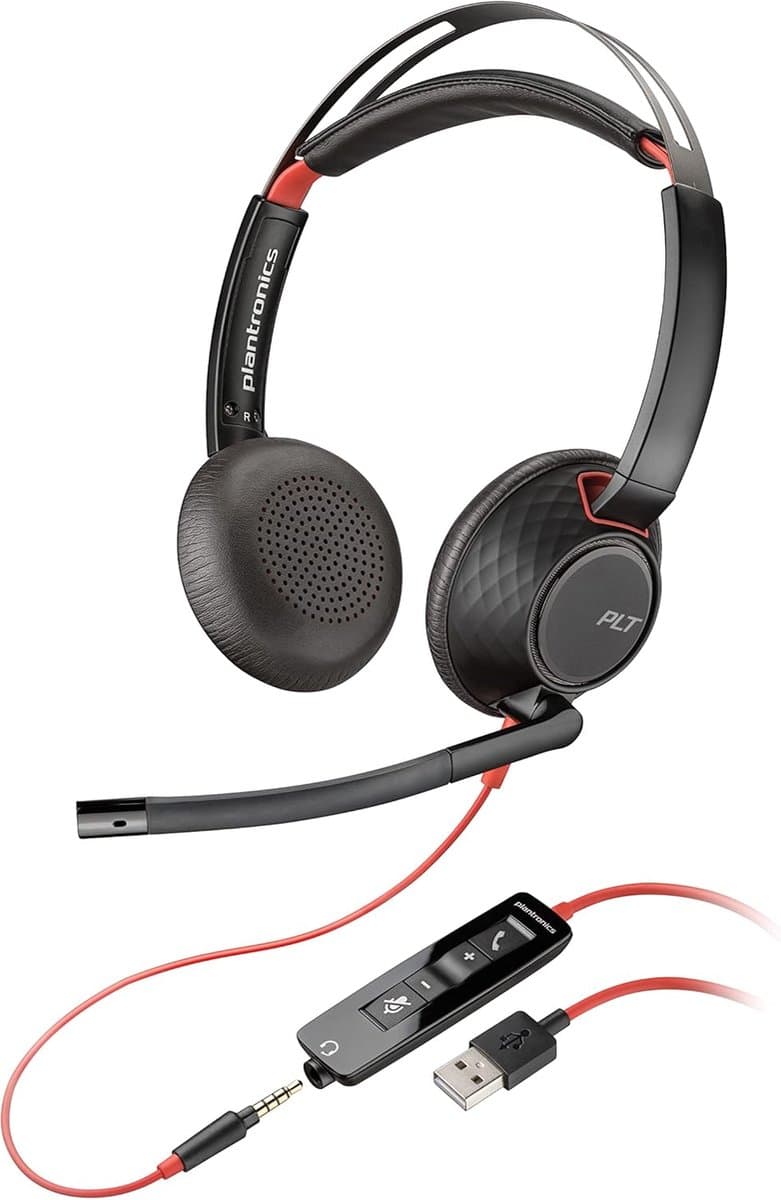 Headset Bedraad - Oorkoptelefoon Telefoon - Zakelijk Bellen - Comfortabel Ontwerp - USB-C Aansluiting - Zwart Rood thumbnail 2