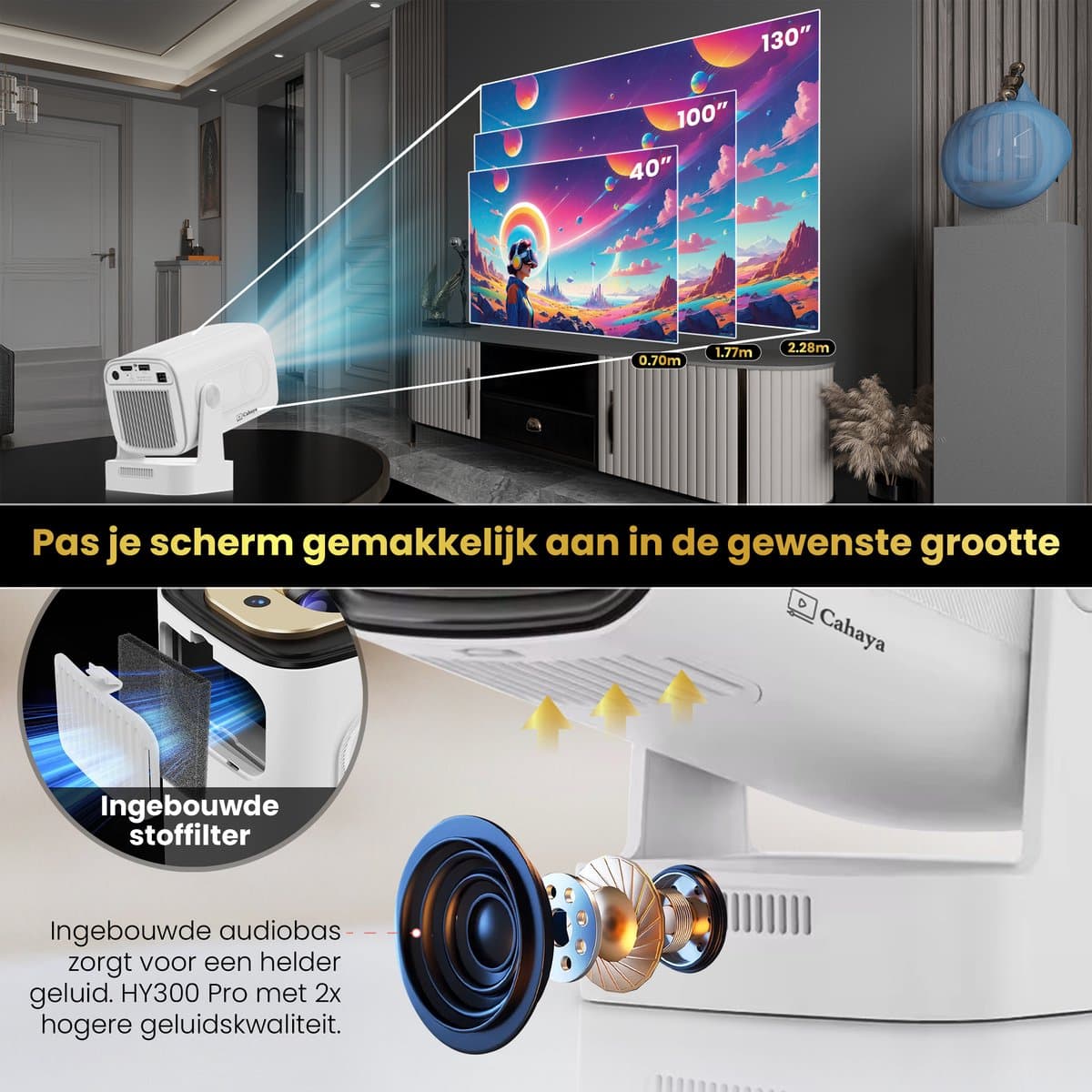 Cahaya Nova - Mini Beamer - 4K ondersteuning - mini projector - draagbare beamer - projector / beamer - Geïntegreerd Android 12.0 systeem - Screen mirroring smartphone - Home cinema thumbnail 6