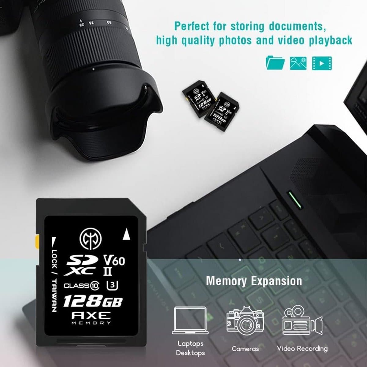 Snelle 128 GB SDXC geheugenkaart UHS-II U3 V60 voor 4K video thumbnail 5