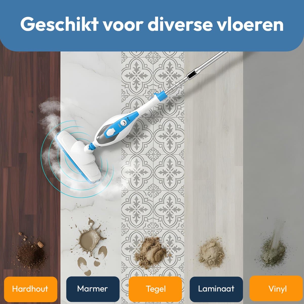 BOLLIT Hoge Druk 2 in 1 Stoomreiniger - Handstomer - 1500W 16 in 1 - Vlekkenreiniger - Voor Alle Vloeren, Bank, Badkamer En Tapijt Reinigen thumbnail 8