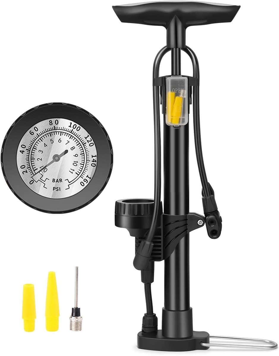 TTLUOKER®Universele Fietspomp met Drukmeting - Staande Pomp voor Fiets, Auto Banden en Opblaasbaar Speelgoed - Incl. Adaptoren voor Schrader & Presta Ventiel