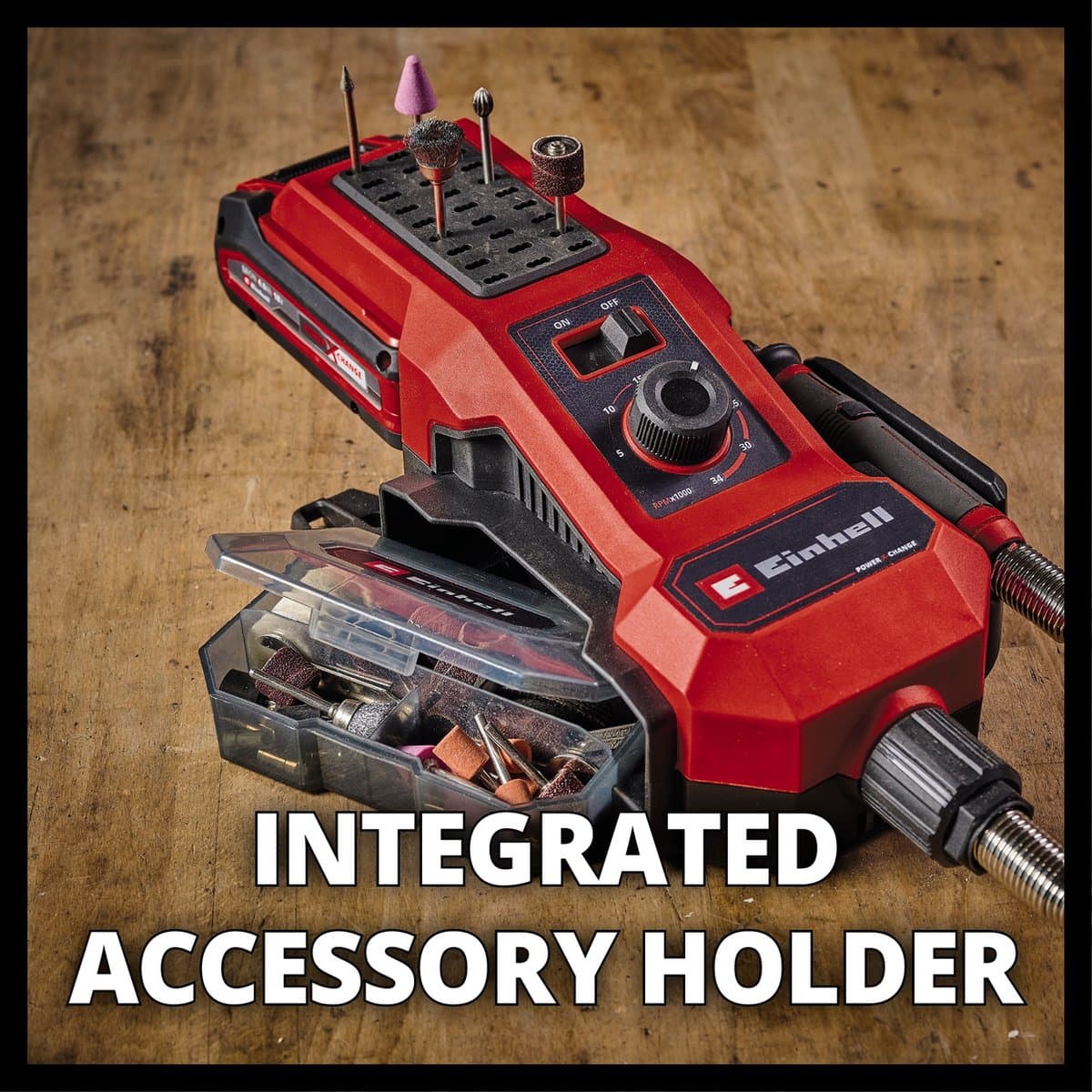 Einhell Accu Multitool TE-MT 18/34 Li Solo - Power X-Change - 18 V/Li-ion - Onbelast toerental: 5.000 - 34.000 t/min - Lengte flexibele slang: 92 cm - Geleverd inclusief 55-delige accessoireset - Excl. accu en lader thumbnail 2