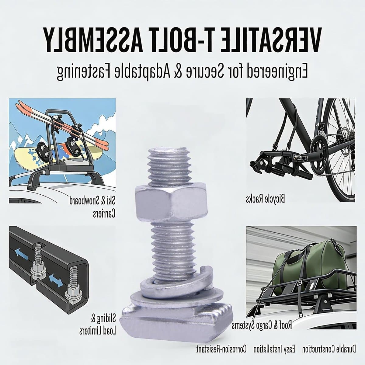 T-groove adapters set van 8, RVS groeven voor fietsen, dakkoffers en ski-uitrusting, ideaal voor reparaties en belastingbeperkingen thumbnail 6