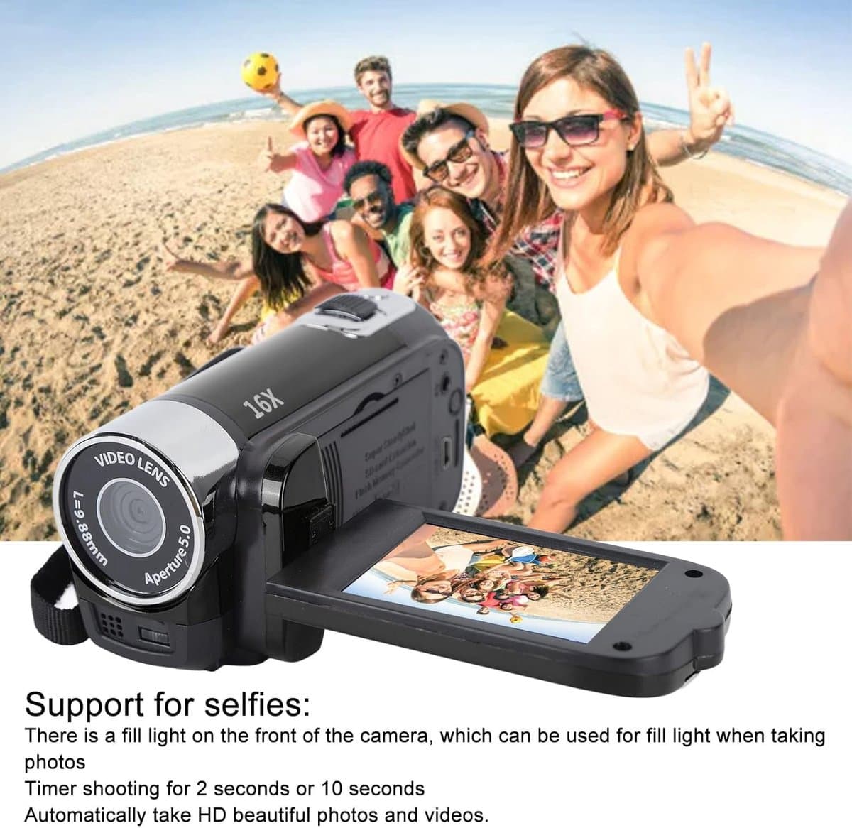 SnelShoppen - Video Camera met 2.7 Inch TFT Rotatable Screen, 16MP, 16x Digital Zoom, Vlogging Recorder met USB Kabel, Ideaal voor Reizen, Bruiloften, thumbnail 4