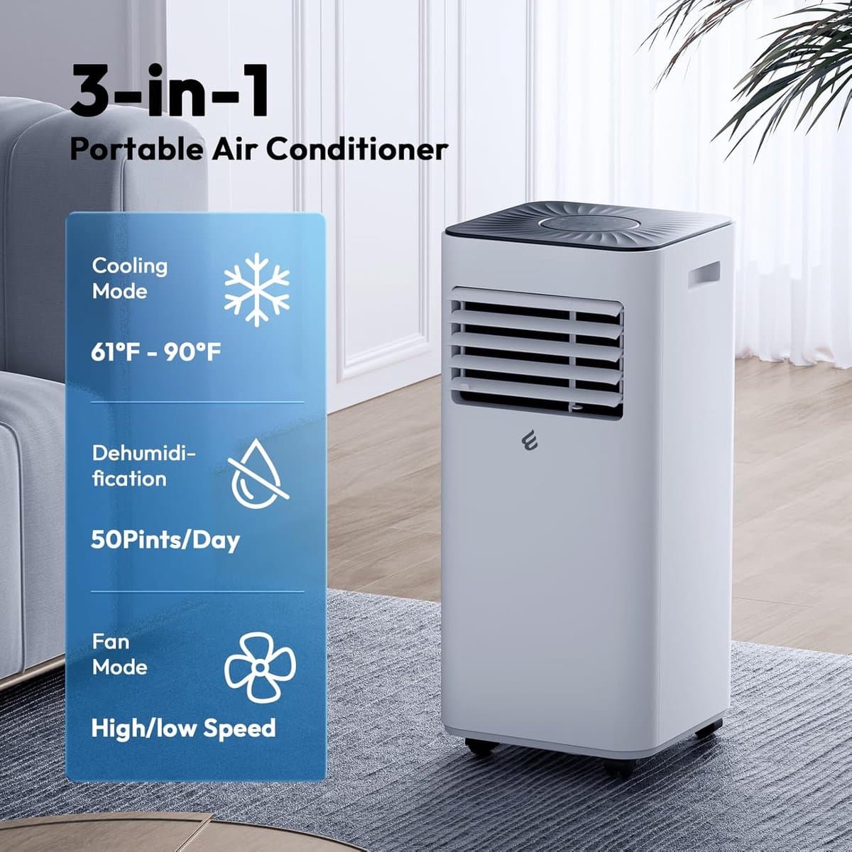 Mobiele airco 10000 BTU – 3-in-1 met ontvochtiger, afstandsbediening, timer en raamkit – tot 42 m² thumbnail 5