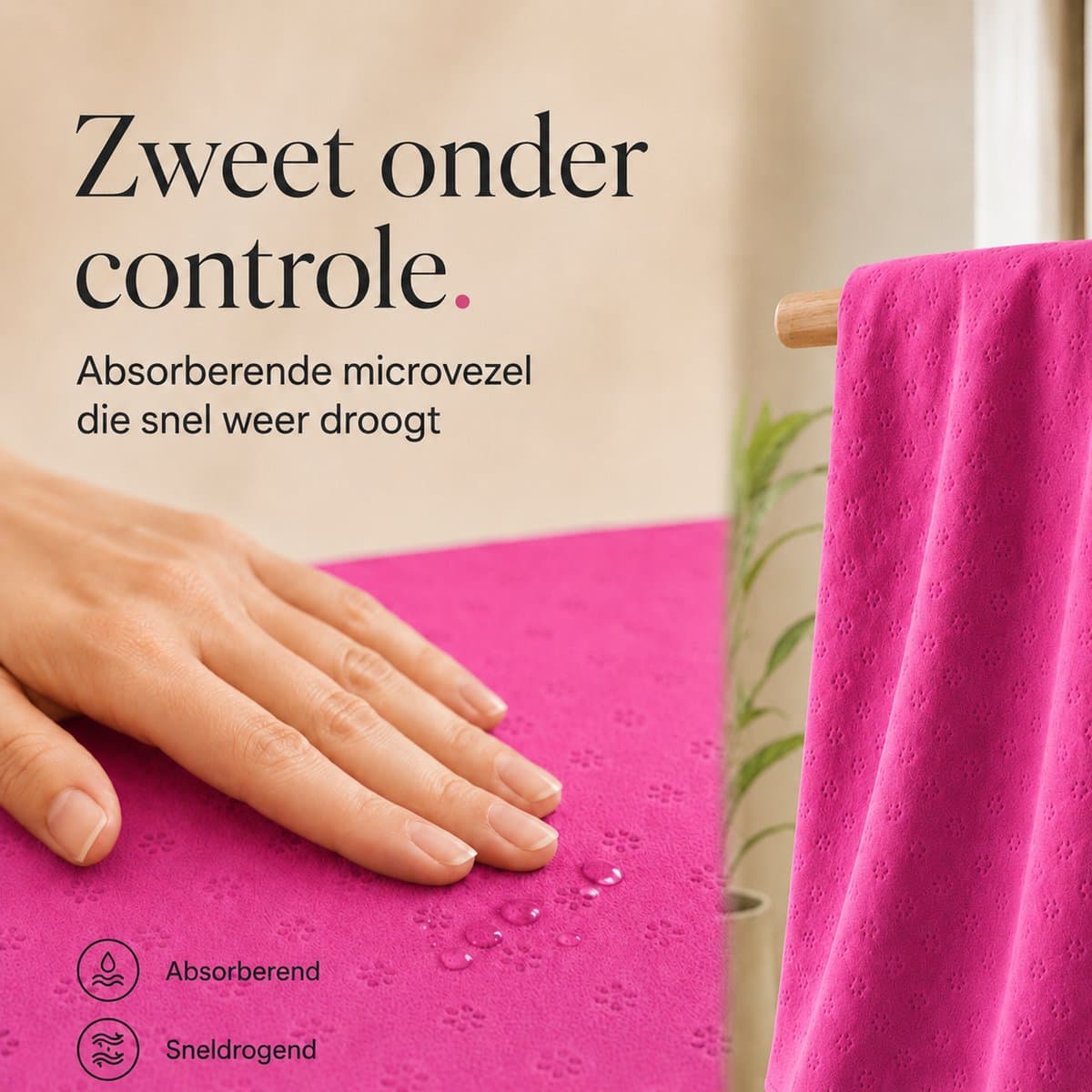 Sercano Yoga Handdoek 180x82cm - Snelle Drogende Microvezel Antislip Yoga Mat Towel - Inclusief Net Draagtas - Machinewasbaar - Hot Yoga & Vinyasa - Roos thumbnail 2