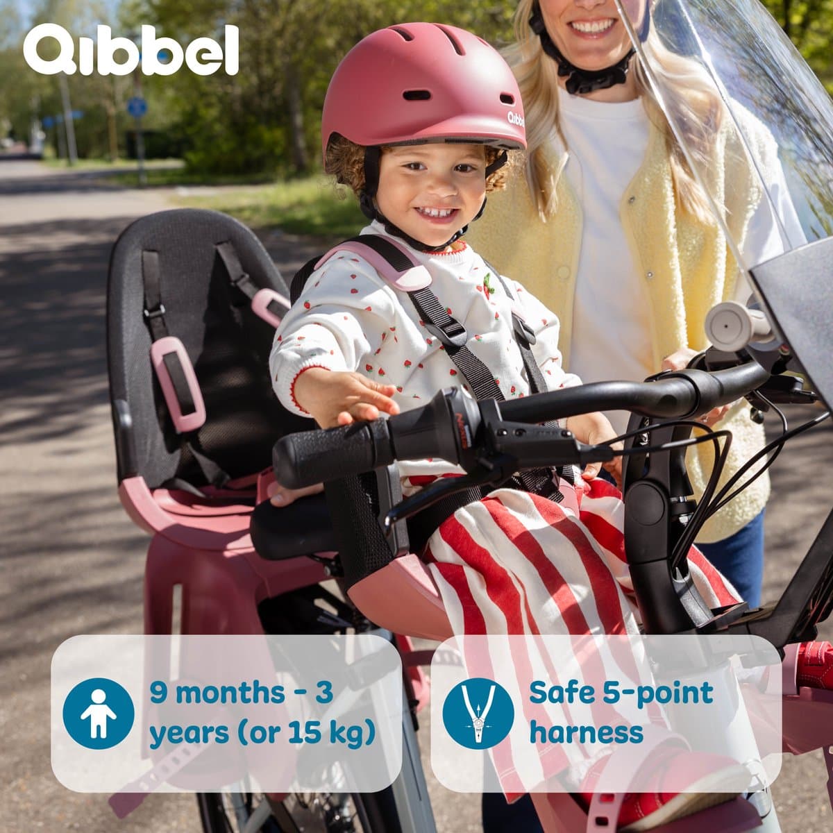 Qibbel Air Fietsstoeltje Voor - Pebble Grey - Stuurpenbevestiging - Voorzitje - Fietszitje - Stuur