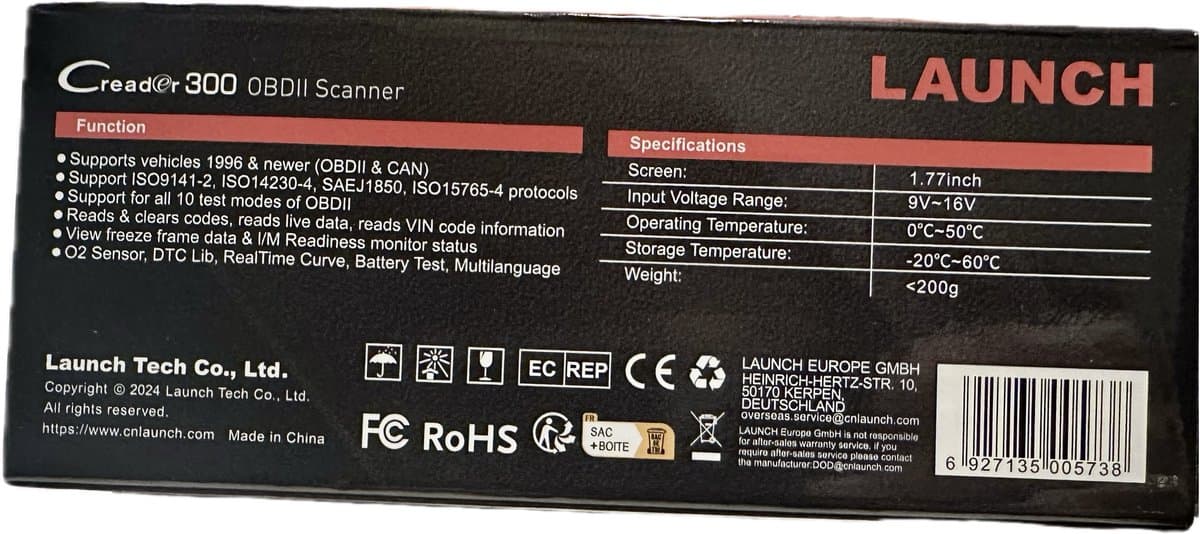 LAUNCH CR300 OBD2 codelezer met DTC database live data IM readiness freeze frame O2 en EVAP tests on board monitoring 9 talen plug and play thumbnail 3