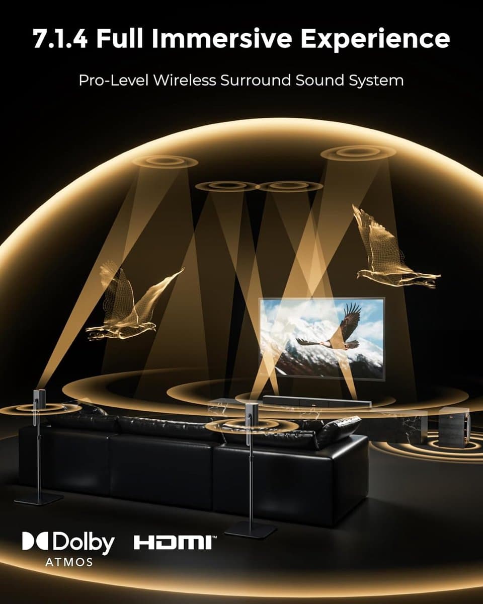 ULTIMEA 7.1.4 Professioneel draadloos surround sound-systeem, Dolby Atmos, 980W soundbar met 10" draadloze subwoofer, Skywave X70 thumbnail 2