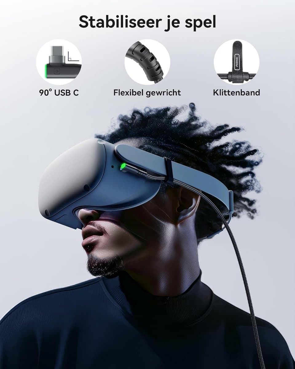 INIU Link Cable 5 m Compatible with Meta/Oculus Quest 3/2/Pro and Pico 4 Steam VR/Gaming PC, Fast Data Transfer, USB A 3.0 to USB C Lnk Cable for VR Headset, Separate USB-C Connection thumbnail 3