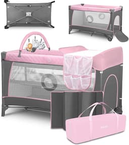 Productfoto van Lionelo Flower Campingbedje - 2in1 - Meegroeibed - Co-sleeper - LockGuard - draagtas - Reisbedje/Box - Praktische Zij-Ingang met Ritssluiting - Hoogwaardige Schuimmatras - Snel Opvouwsysteem - Multifunctionele Box en Reiswieg