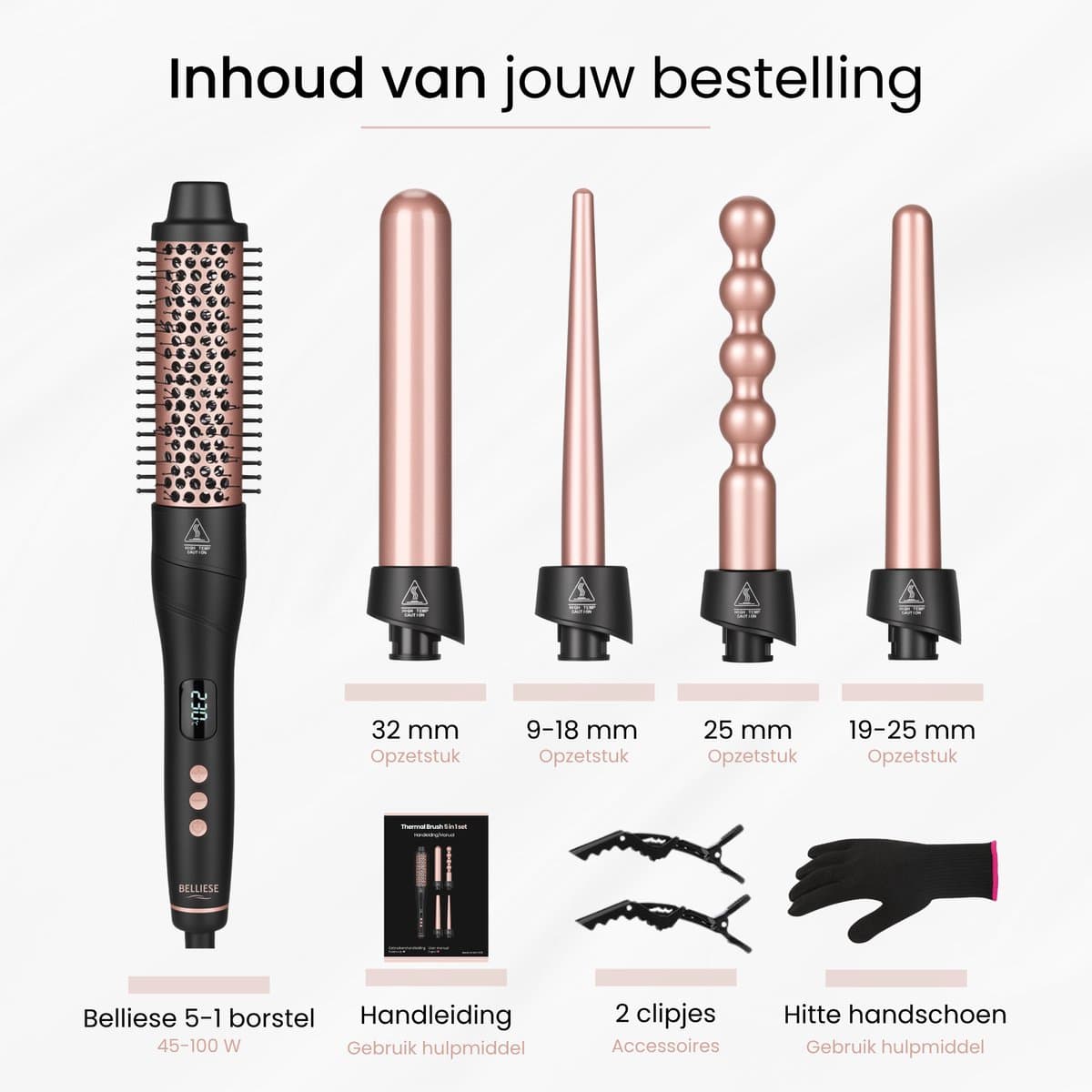 Belliese Elan Pro Thermal Brush - Krultang - Warmteborstel - Krultang 5 in 1 - Krultang 32mm - Verschillende opzetstukken - LCD scherm - Easy Click thumbnail 8