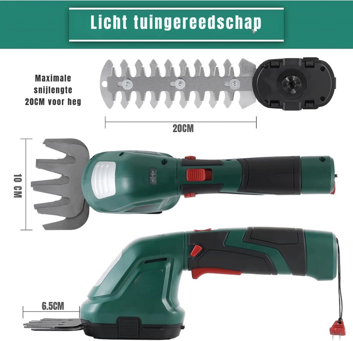 Zylo® Grasschaar - Grasschaar met Accu - Grasschaar met Steel - ‎24 x 6.5 x 10.5 cm - Groen thumbnail 2