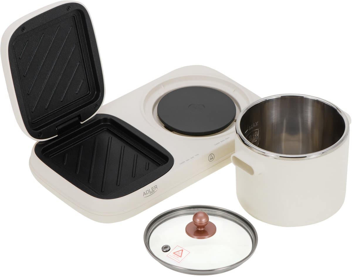 Adler AD 6421 - Multicooker - Ontbijtstation 2 in 1 - grill en kookpot - Retro-design voor kleine keukens 1100-1320W Multifunctioneel voor ontbijt en meer thumbnail 3