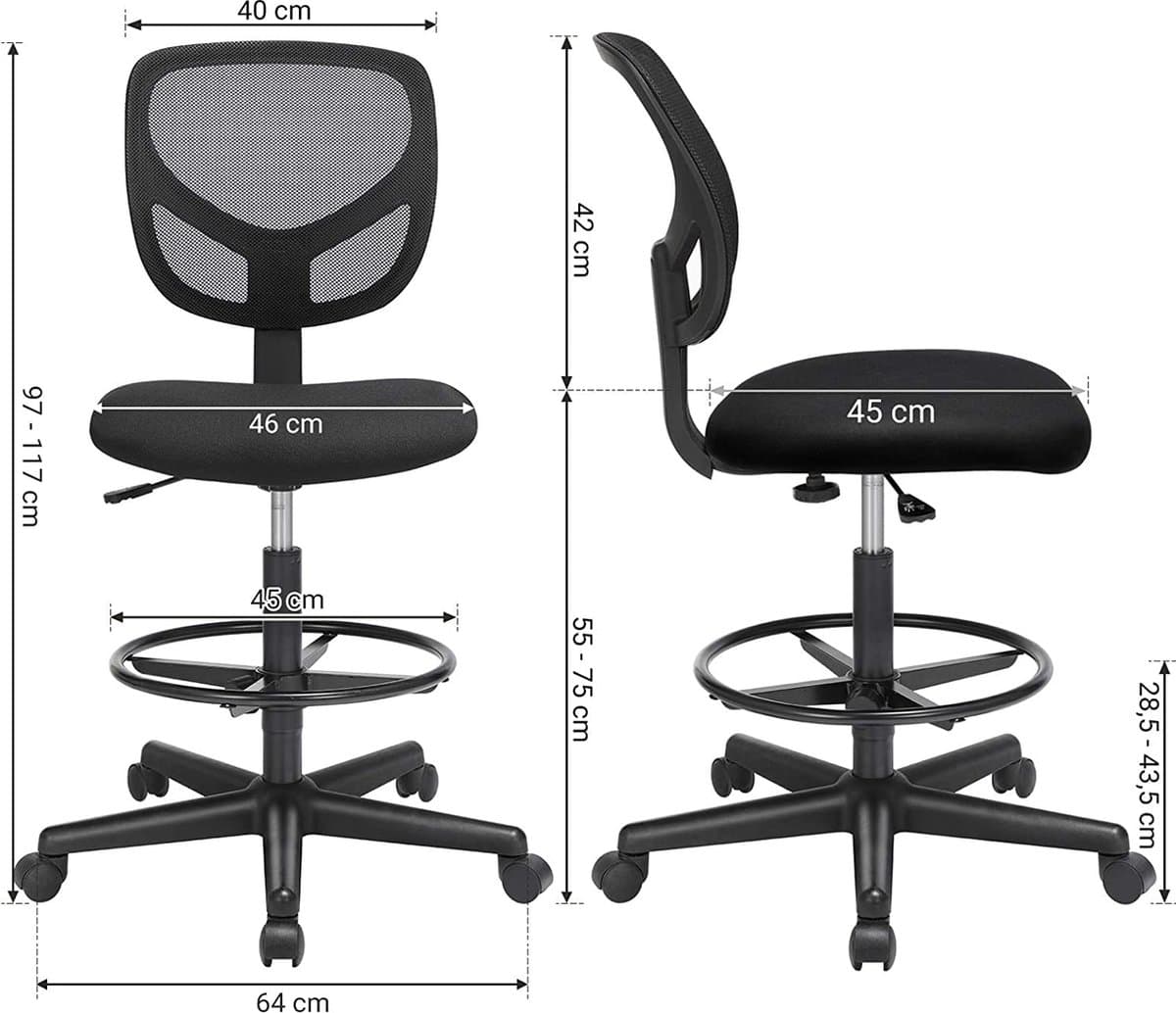 Bureaustoel - ergonomische werkkruk - hoge werkstoel - met verstelbare voetsteun thumbnail 6