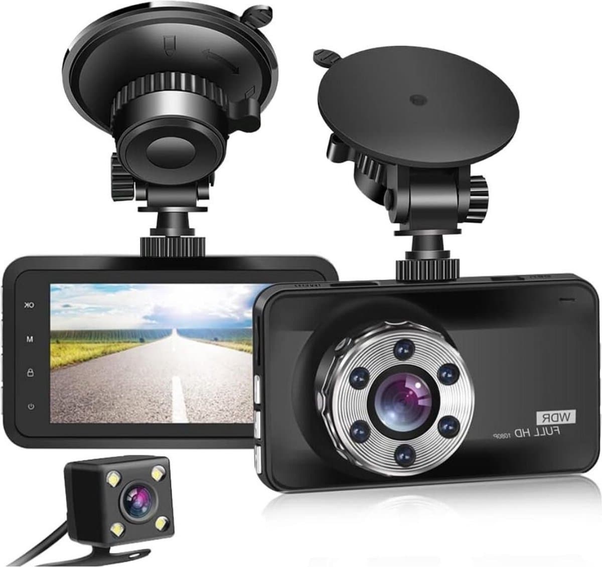 Dual Dashcam - Dashcam Voor Auto 1080p Full HD - Voor en Achter Camera Met 3-inch Lcd-Display – Auto Camera Met Bewegingsdetectie - Nachtzicht - Versnellingssensor - afbeelding 1