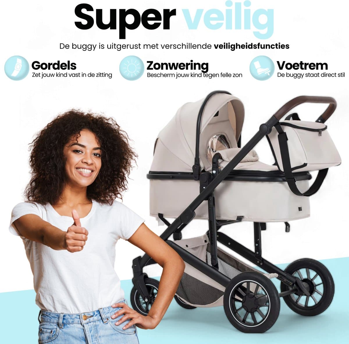 Lunola Luna - Kinderwagen 3-in-1 - incl. autostoel - 0-22kg - XXL - Wandelwagen - Multifunctionele Buggy 3in1 - Wit thumbnail 3