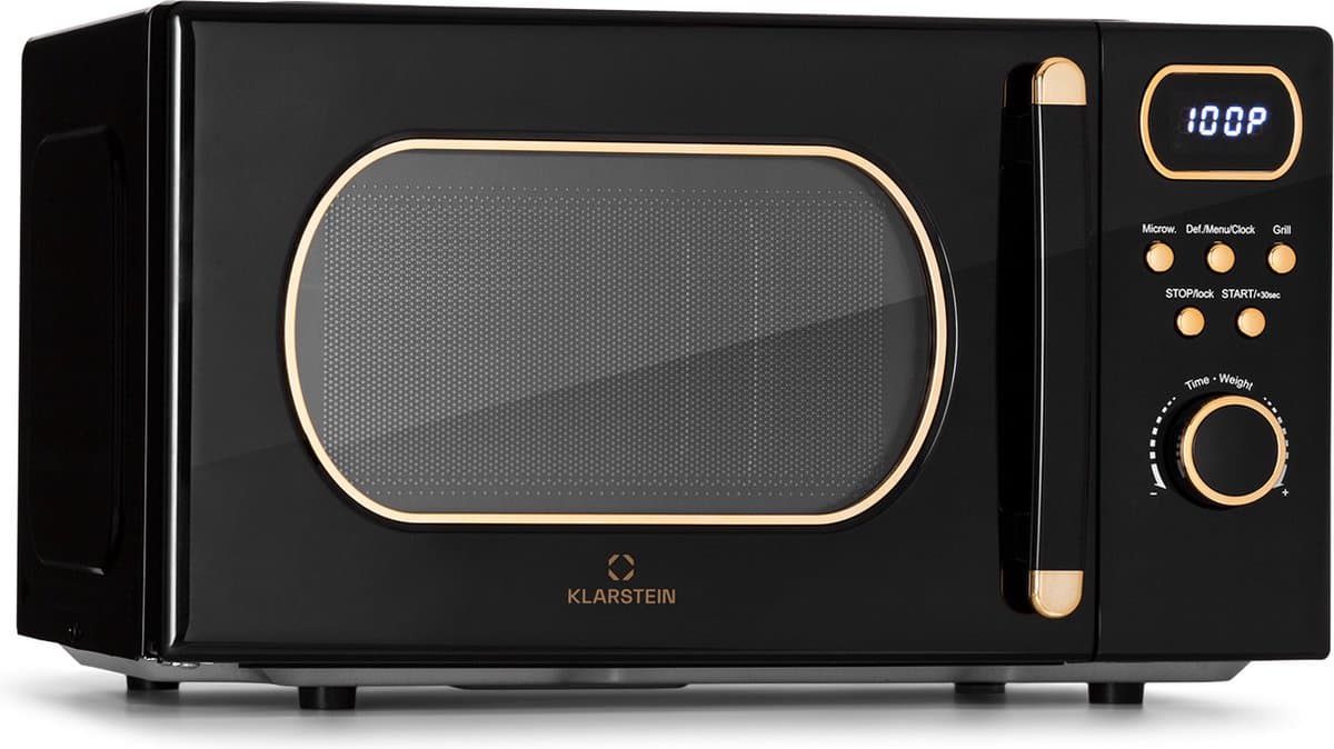 Klarstein Magnetron met Grill, 800 W, 20 Liter, 3-in-1 RVS Zwart, Met Ontdooien en Pizzafunctie, Draaiplateau, Compact - voor Keuken - Bruin - Microwave Combimagnetron Microgolfoven Microwave Oven