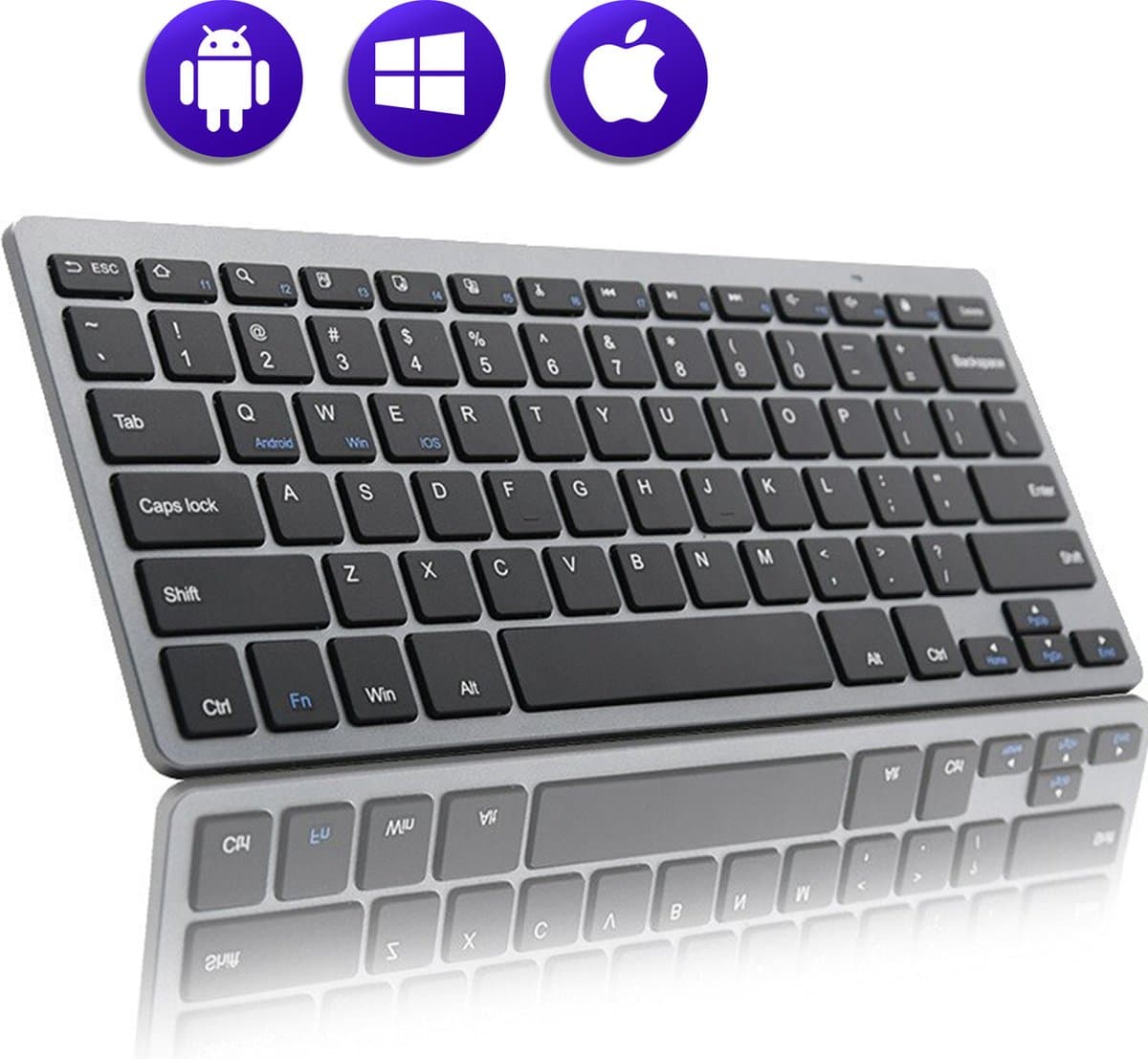 Draadloos Bluetooth toetsenbord QWERTY - Verbind 3 Apparaten Tegelijk - Space grey