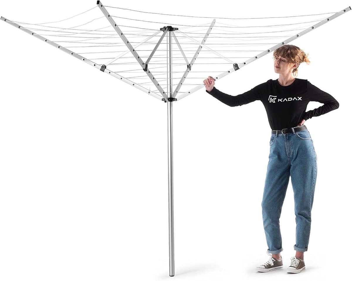 Droogmolen Tuin - Wasrek Buiten - Kleding Drogen - Hoogte Verstelbaar - 50 Meter Lijn - Zilver thumbnail 6