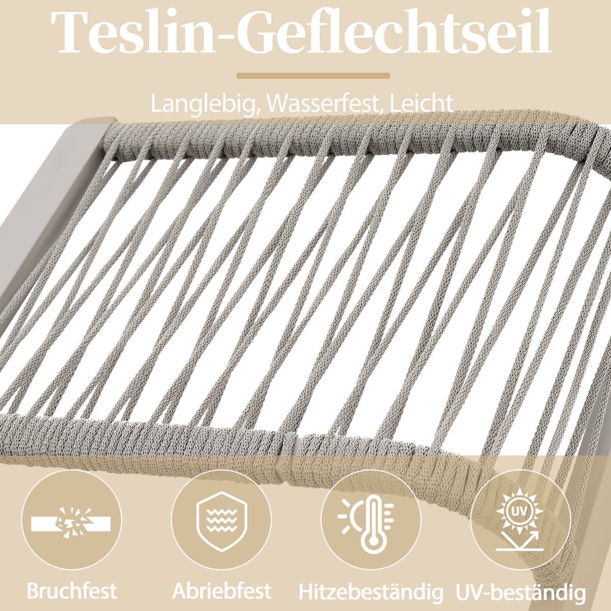 Gutent Hoek Loungesets - 6 Personen - Verzinkt Staal - Glazen Tafelblad - Teslin Touw - Incl Eettafel Bank Stoelen - Khaki thumbnail 4