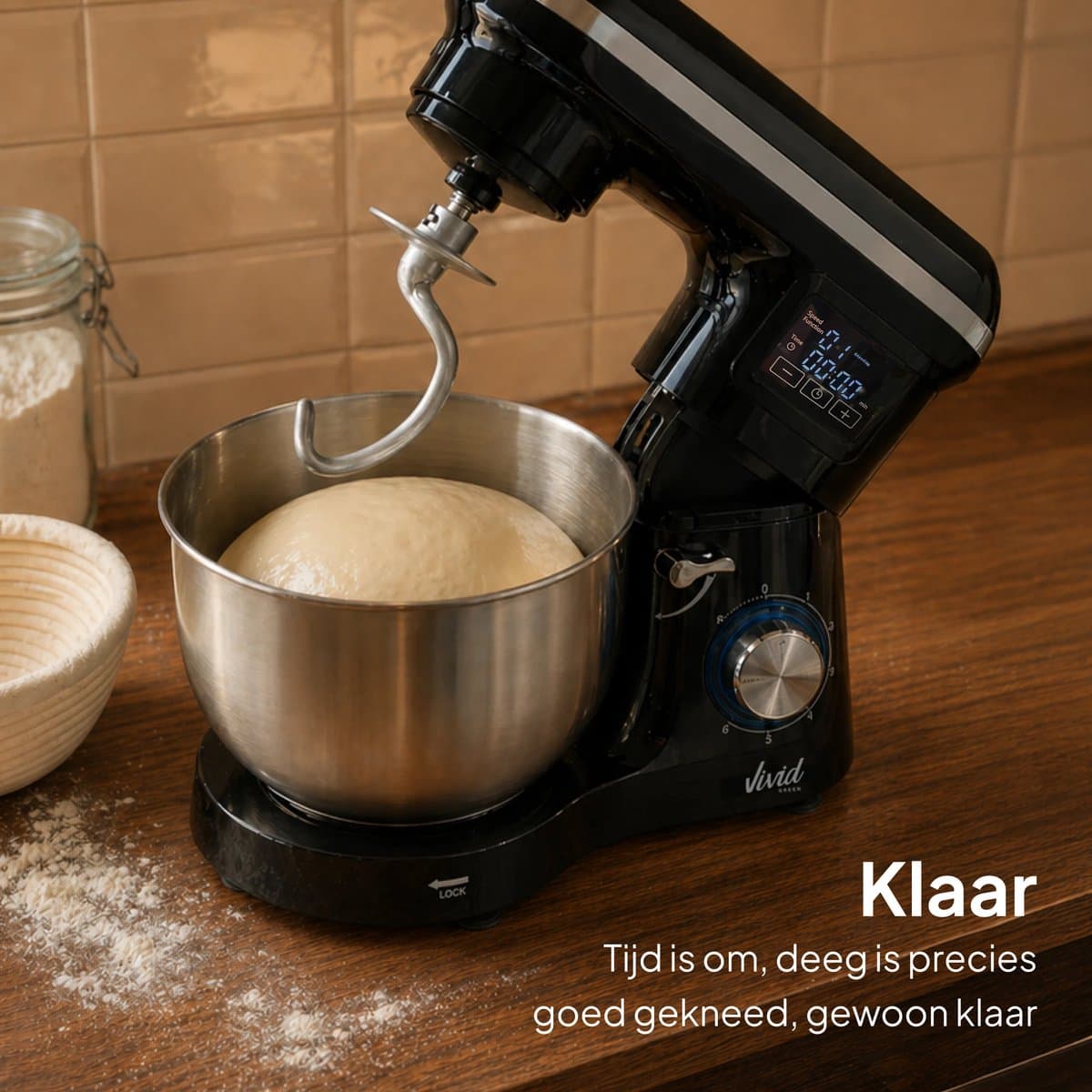 Vivid Green 2000W Keukenrobot - 6.2L - Display & Instelbare Timer - Mixer met Mengkom - Keukenmachine - Keukenmixer - Zwart thumbnail 2