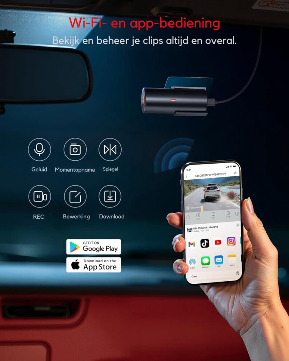 DnA® Dashcam - Dashcam Voor Auto - Dashcams - Dashcam Voor Auto Voor en Achter - Dashcam Draadloos - Zwart - 9cm x 4cm x 4cm thumbnail 4
