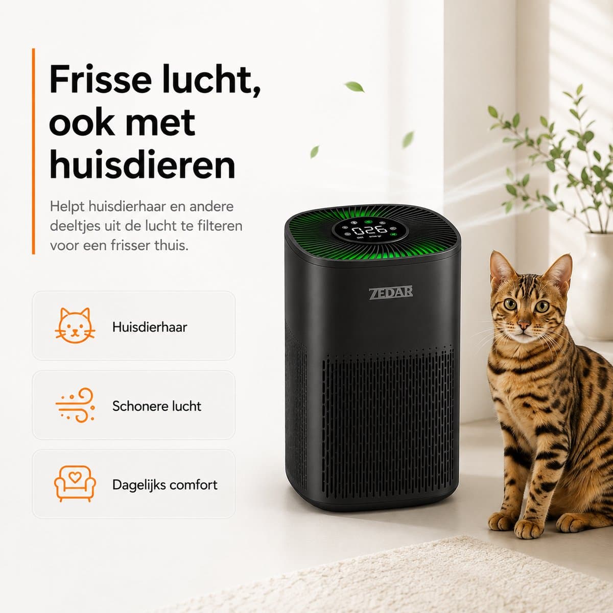 Luchtreiniger / Air Purifier met APP en 2x HEPA 13 filter + koolstoffilter - Werkt tegen huisstofmijt, hooikoorts, allergie, stof, - 210 m³/u - Zedar L600 thumbnail 7