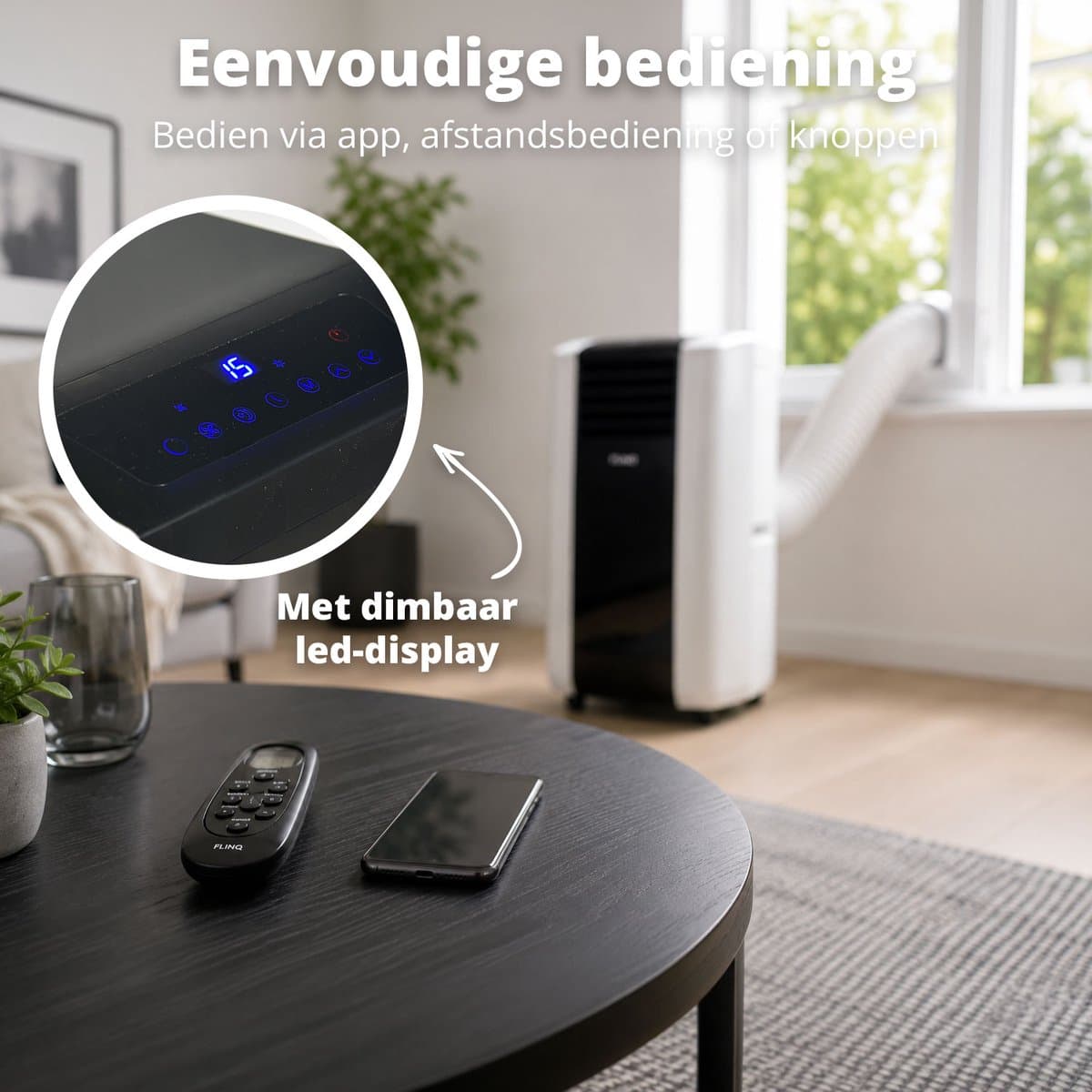 FlinQ Slimme Mobiele Airco 15000 BTU - Verkoelt tot 60m2 - Te bedienen via app - Energieklasse A thumbnail 5