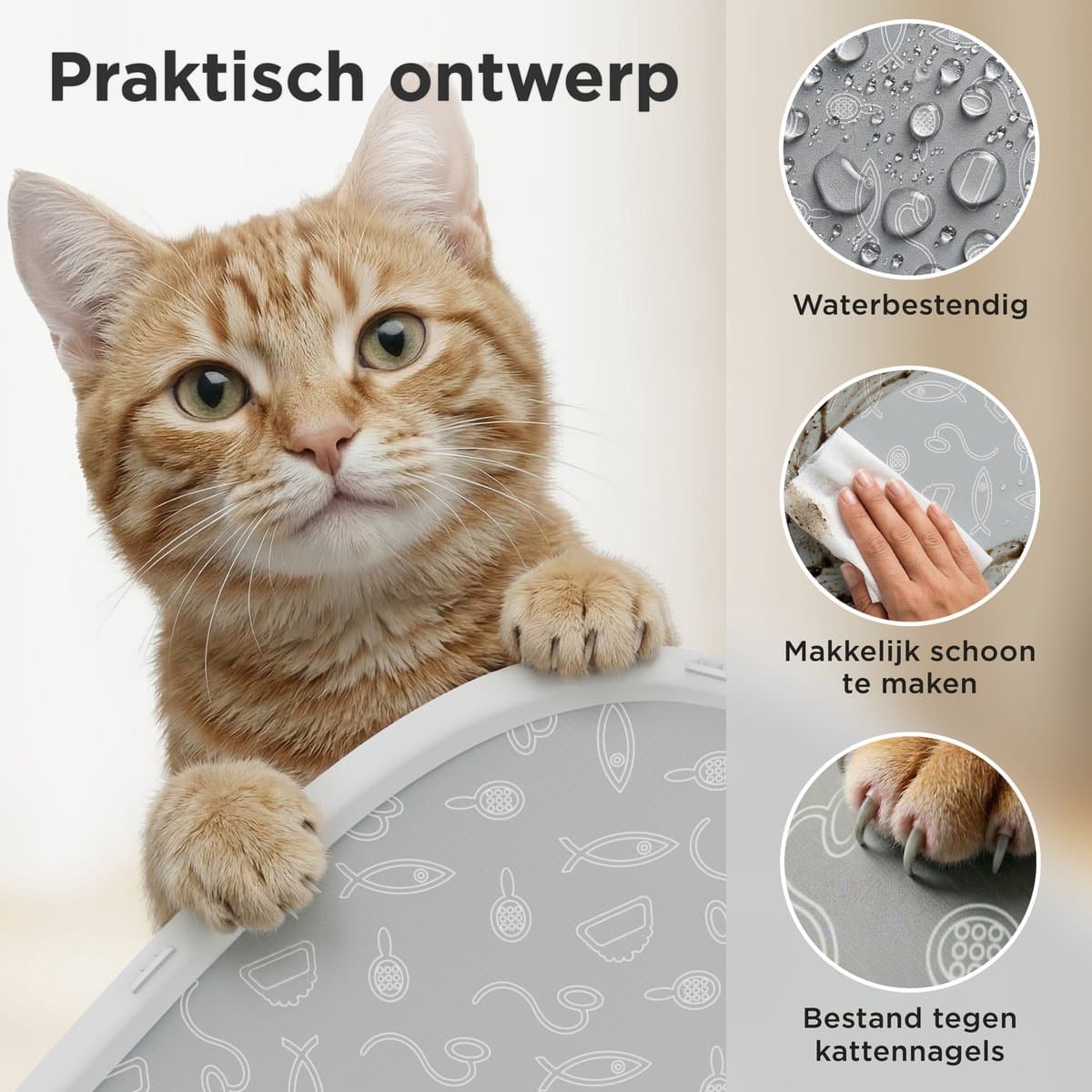 TrevoPet® Kattenbakmat - Waterdichte Kattenbak Mat voor Zelfreinigende Kattenbak - Krasbestendige Kattenmat - Binnenmat Oxford Stof - Beschermmat - 41x40cm thumbnail 2