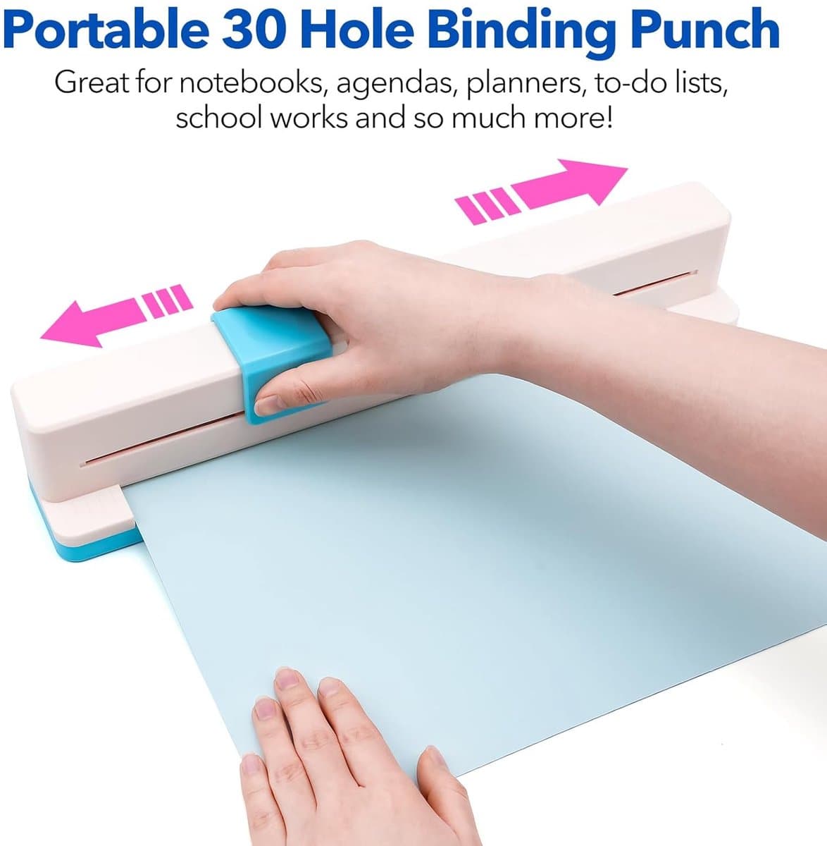 30-gaats perforator, planner- en bindmachine - Inbindmachine - voor A4, A5, A6, A7, B5, B6 en B7 - Perforator Losbladig - Handmatig - draagbare en verstelbare - voor het inbinden van boeken en losbladig papier - een capaciteit van 3 vellen - Blauw thumbnail 3