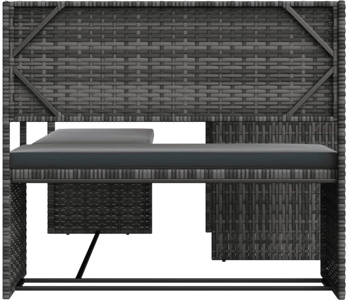 vidaXL - Tuinbank - met - tafel - en - kussens - L-vormig - poly - rattan - grijs thumbnail 8